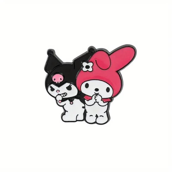Pin Kuromi My Melody Black Enamel Pink Emo Rave Scene Evil Goth Brooch Sanrio - Picture 4 of 8